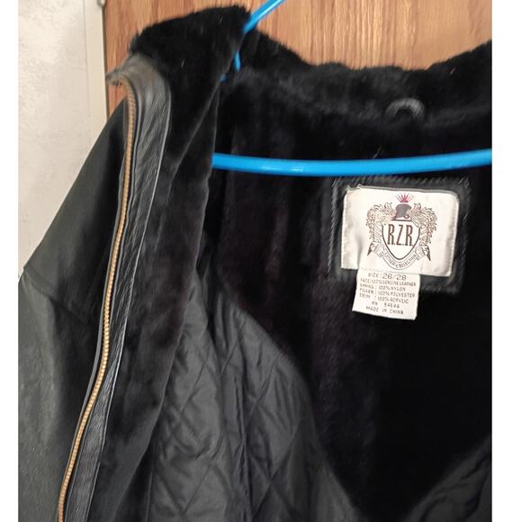 Vntg 80s RZR Leather Collection Black Shearling Lined Jacket 26/28 Heavy Quilted - Picture 3 of 9